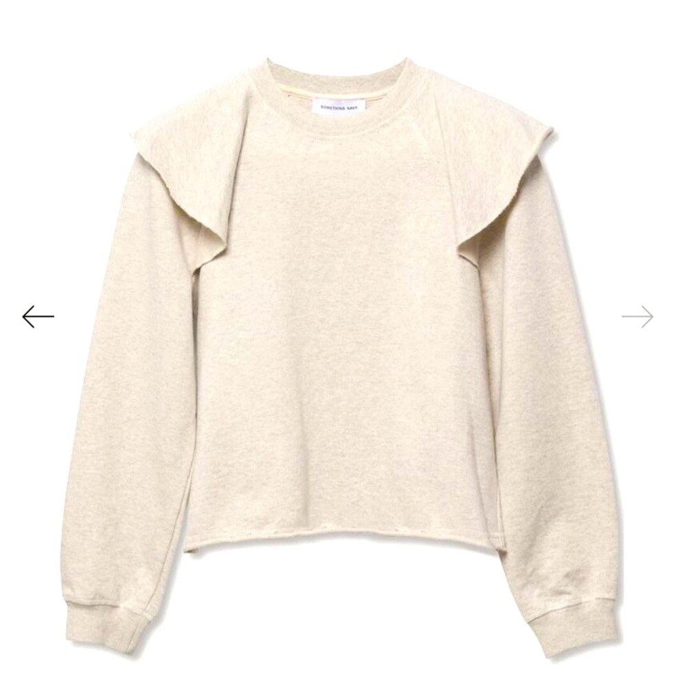 Something Navy Meghan Ruffle Shoulder Sweatshirt
Vintage White size XS